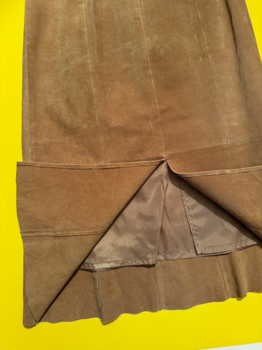 A. M. I . Brown Genuine Leather Suede Skirt Sz 12 - Picture 3 of 5